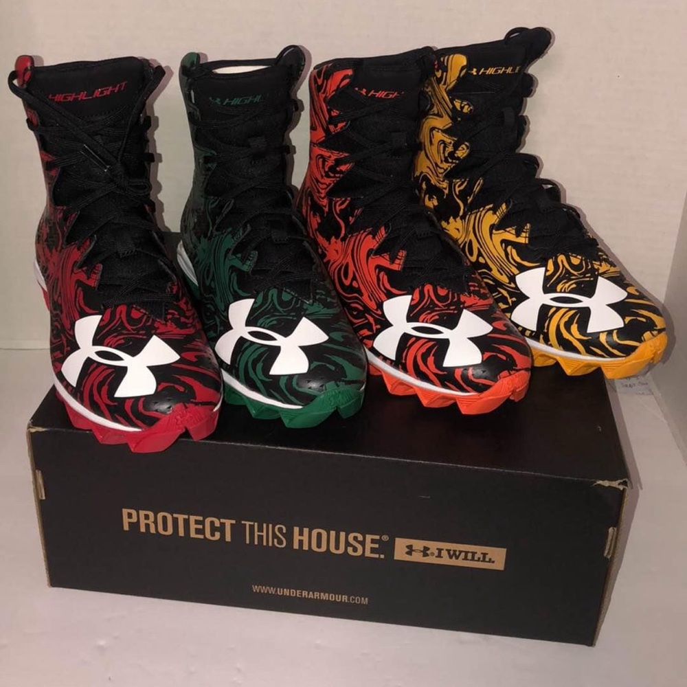 NEW Under Armour Football cleats Highlight Orange Yellow Green Black 6Y youth 38